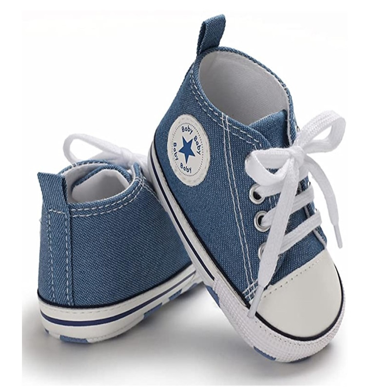 First Walker Canvas shoes crib Baby High Top Ankle shoes Boy Blue